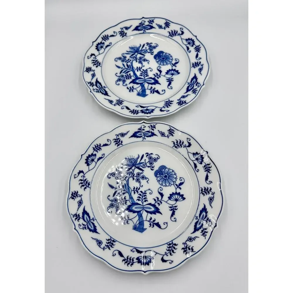 Danube 1950's Blue Onion Blue & White 2pc Salad Plate Set Ribbon Hallmark Logo